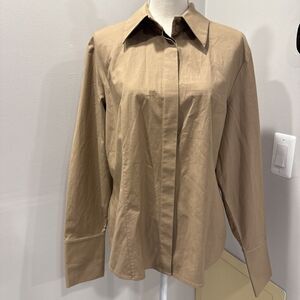 Ellen Tracy Brown Long Sleeve Button-Down Shirt Size 14 Extended Sleeve